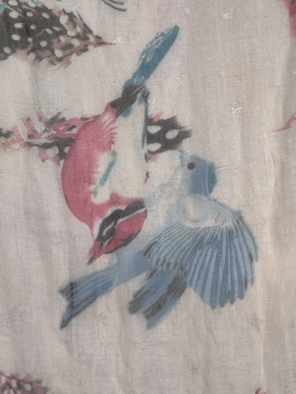 Bird Print Scarf Lot of 2 Lightweight Sheer Viscose Polyester 1 Oversized Wrap
